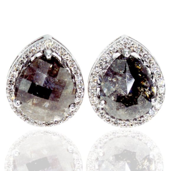 Smart diamond source Jewelry - Rose Cut Pear Diamond Halo Stud Earrings Fancy Gray 14K White Gold 3.74 TCW